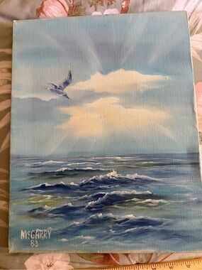 Vintage 1983 Original Oil Painting Seascape Ocean Waves Seagull Signed McGarry